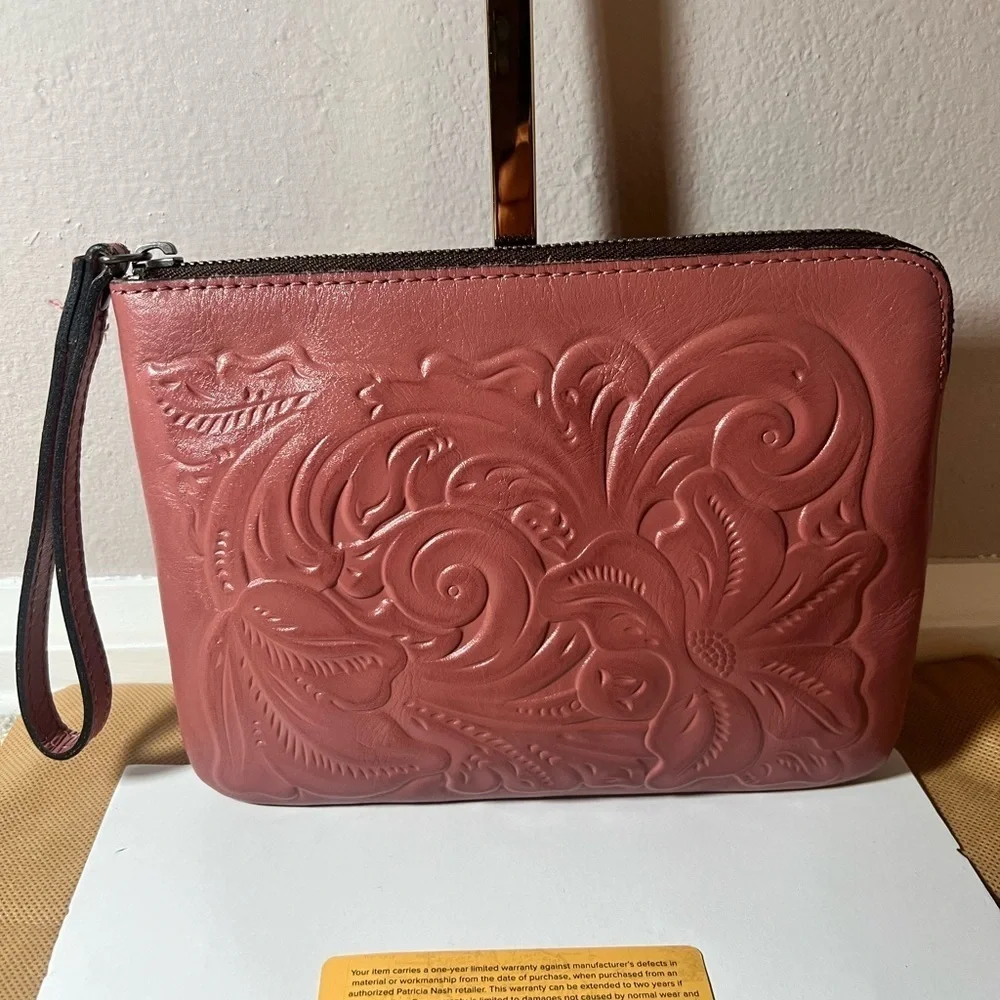 Patricia Nash Tooled Leather Cassini Wristlet- Old Rose
